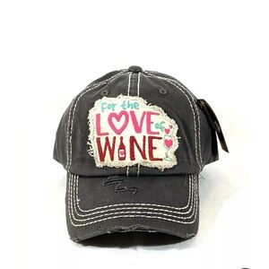 New With Tag ‘For the Love of Wine’ Black Embroidered Baseball Cap Hat
